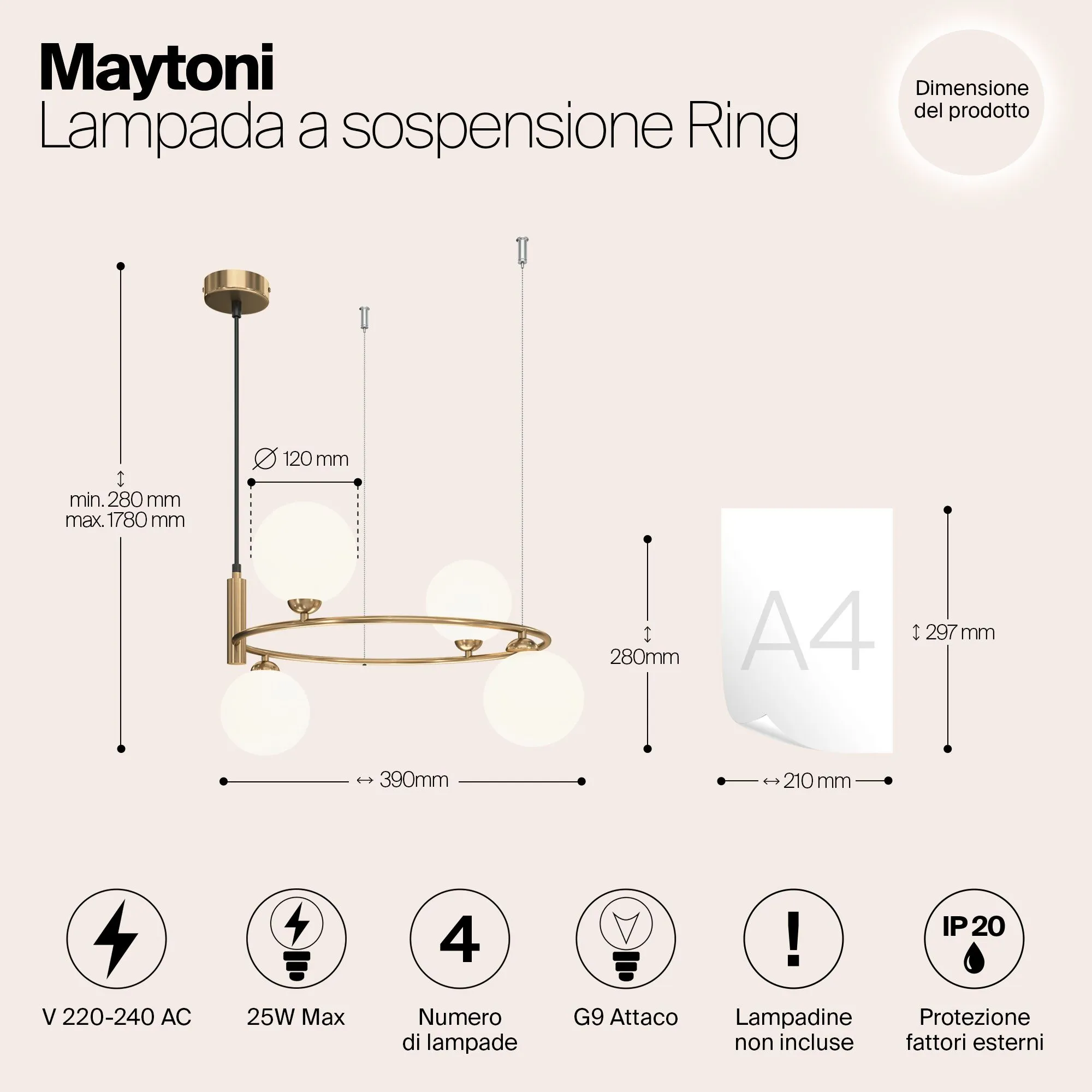 Подвесной светильник Maytoni MOD013PL-04BS1 Ring 25 W IP 20 - купить у  официального дилера Maytoni по акции в Москве с доставкой по России